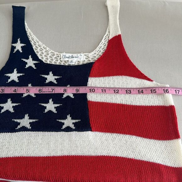 Cloud chaser American Flag Knit Tank Top with Mesh Overlay White/Red/Blue Sz.M - Picture 6 of 10